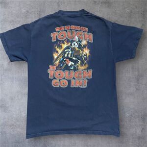 Big Dogs Vintage Y2K Firefighter Navy Blue Graphic T-Shirt Men's Size Medium